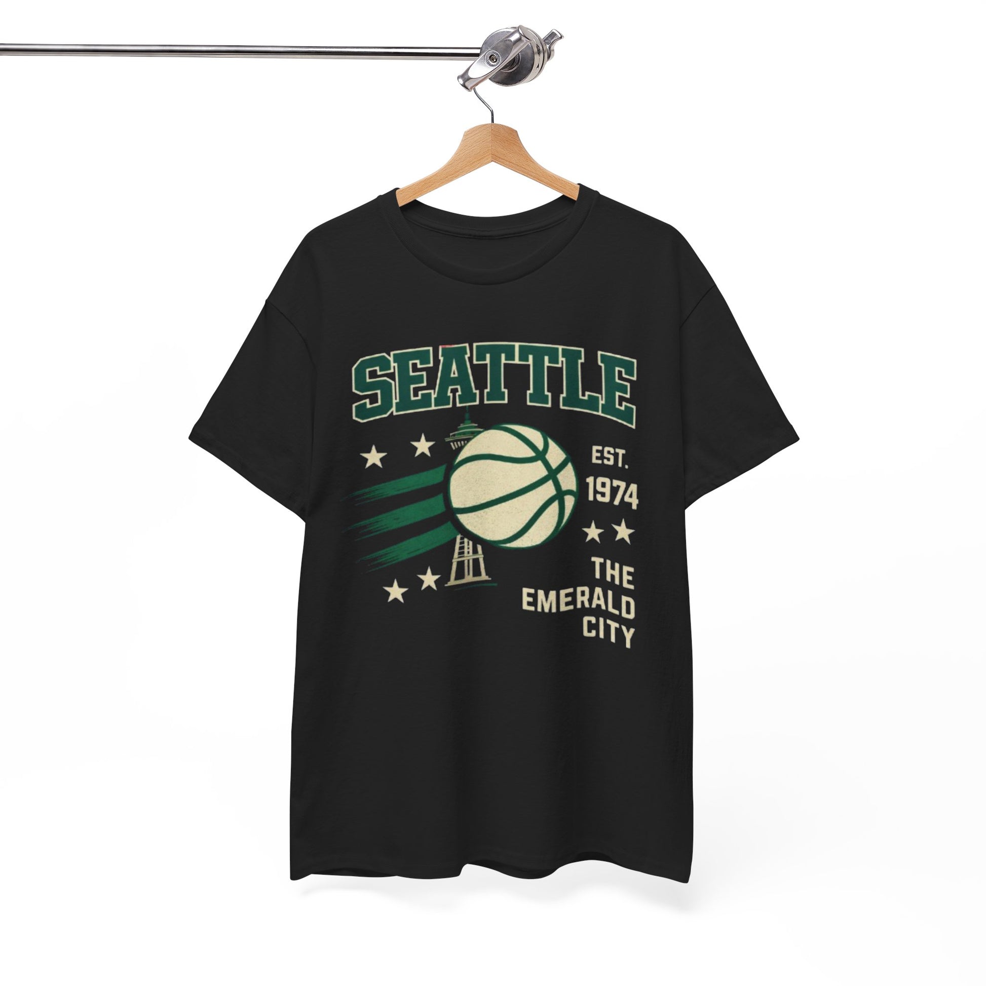 White Smoke Seattle Basketball Tee — "The Emerald City" Vintage Sports Shirt