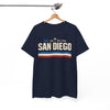White Smoke San Diego Retro Striped Tee — "San Diego" Vintage Palm California T-Shirt