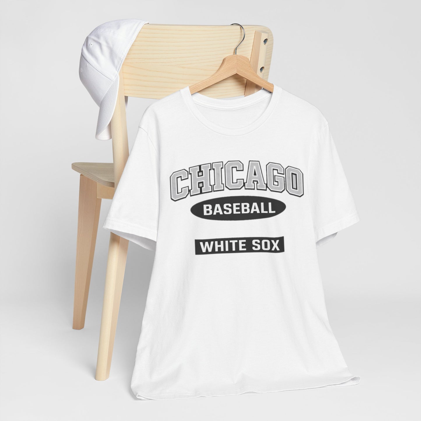 Chicago Baseball  Tee — Vintage Collegiate Black & White Baseball Shirt