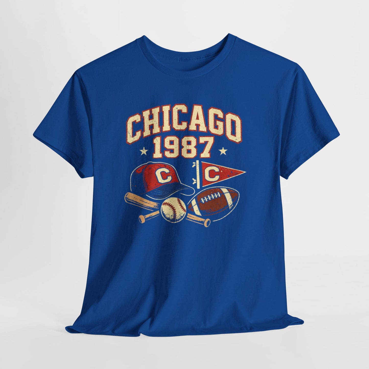 Lavender Chicago 1987 Vintage Sports T-Shirt – Retro Baseball and Football Graphic Tee