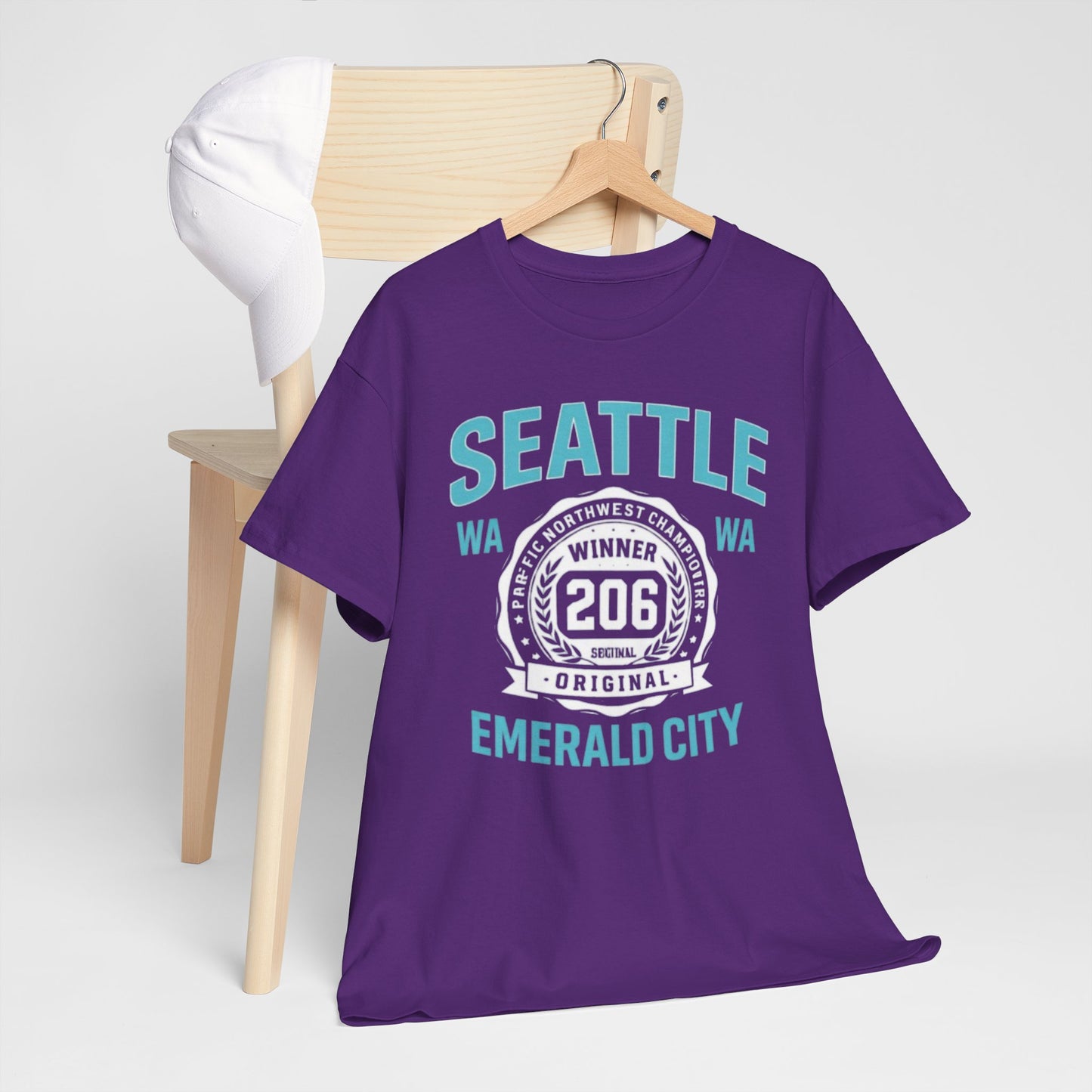 Seattle Emerald City Tee – 206 WA Retro Badge T‑Shirt