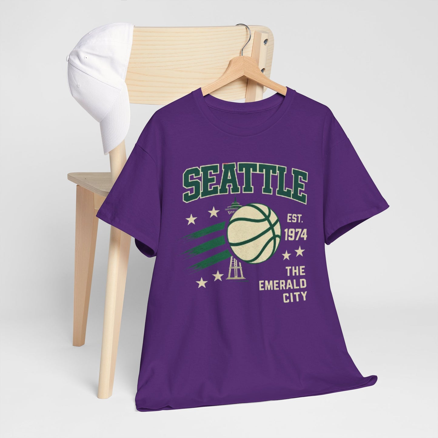 Lavender Seattle Basketball Tee — "The Emerald City" Vintage Sports Shirt