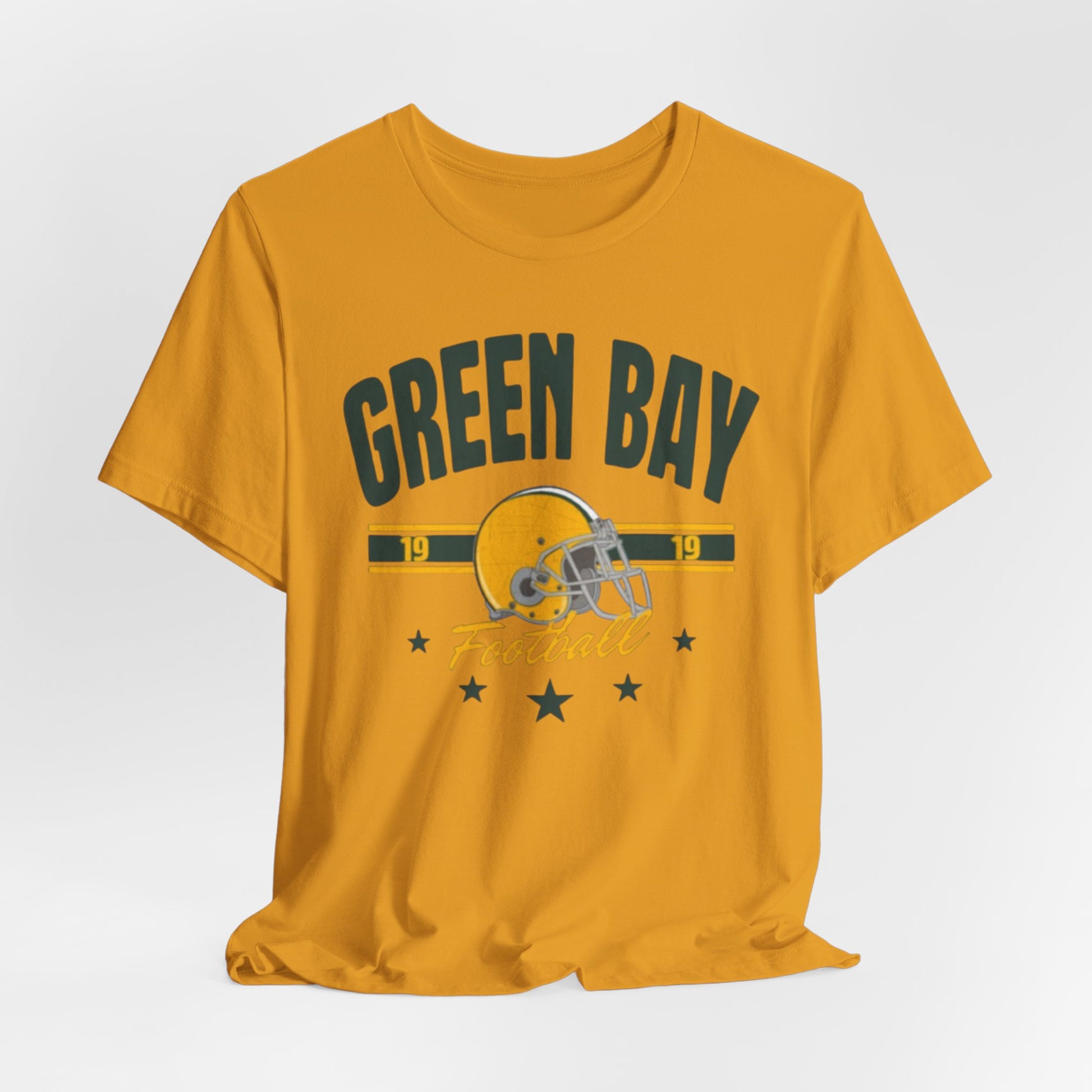 Goldenrod Green Bay Football Helmet Tee – Vintage-style Fan T-Shirt