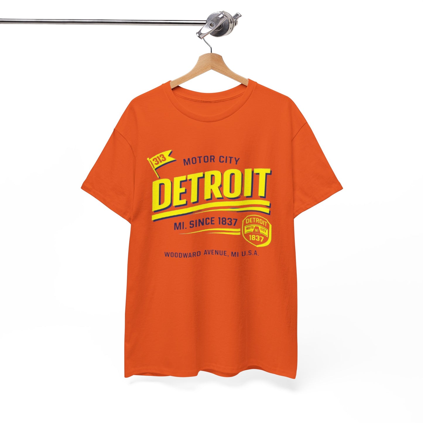 White Smoke Detroit Motor City Graphic Tee - Retro 'MI. Since 1837' Orange T-Shirt
