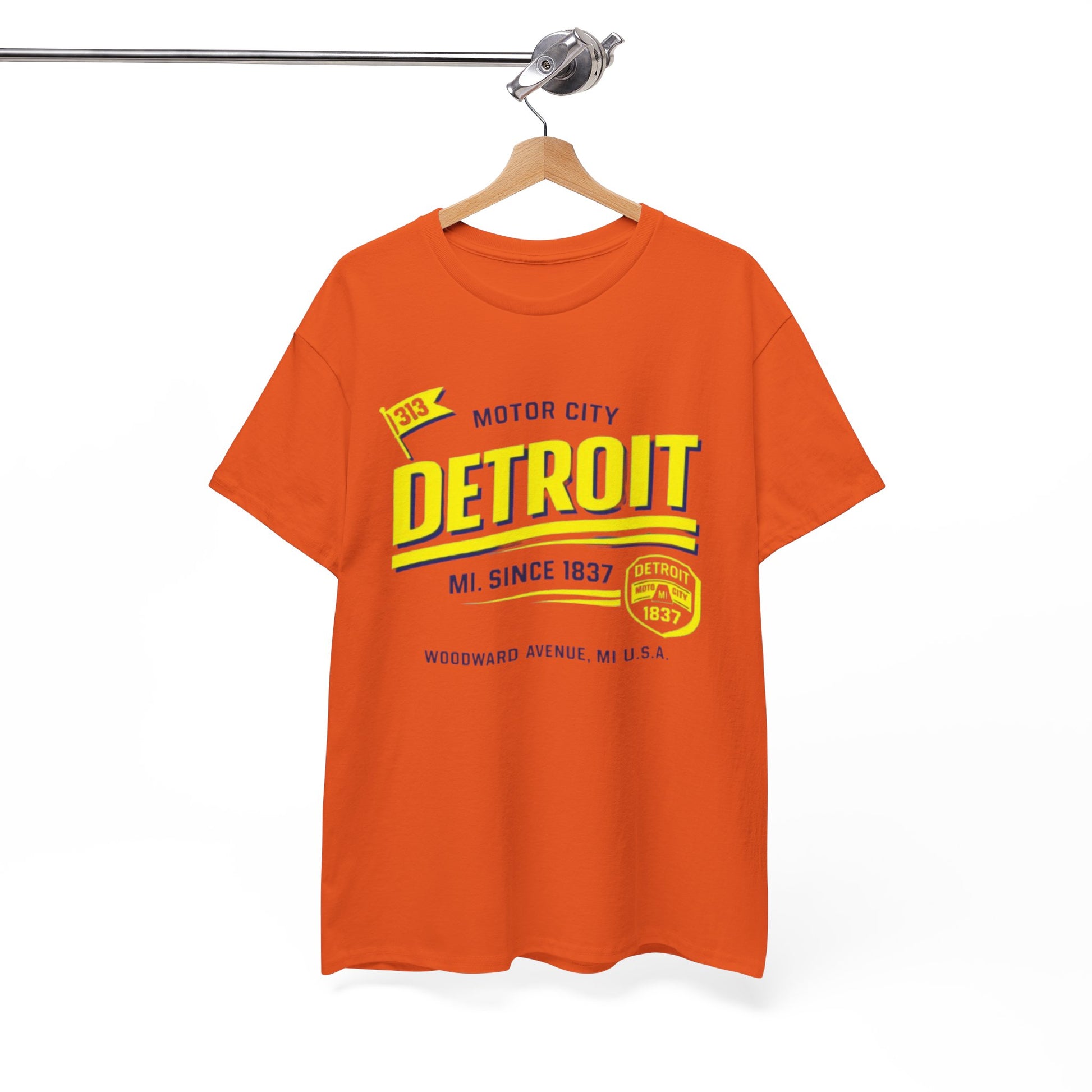 White Smoke Detroit Motor City Graphic Tee - Retro 'MI. Since 1837' Orange T-Shirt