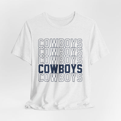 Lavender Cowboys Football Repeat Graphic Tee — Bold Layered Team Shirt