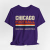 Lavender Chicago Football T-Shirt — Soldier Field Since 1920 Vintage Stripes