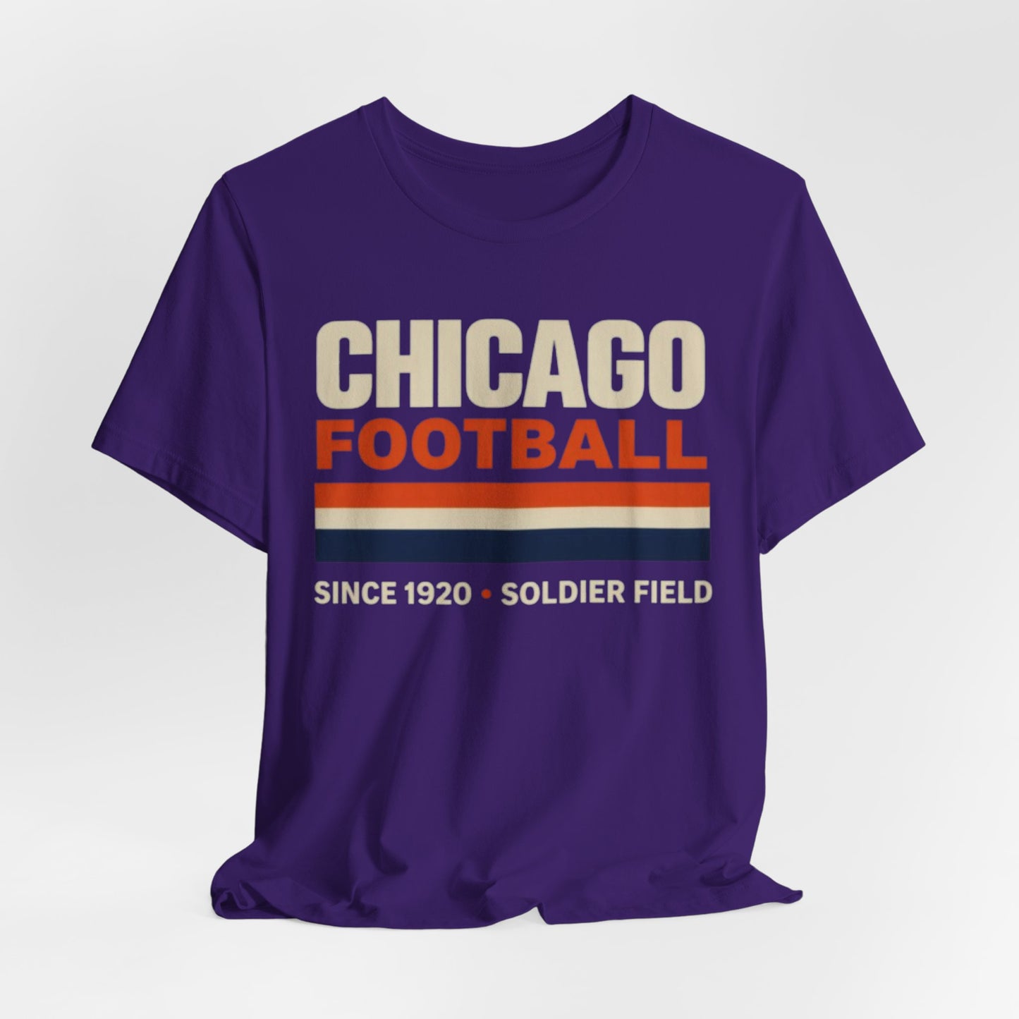 Lavender Chicago Football T-Shirt — Soldier Field Since 1920 Vintage Stripes