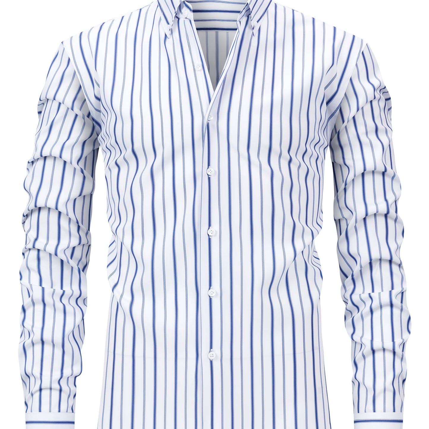 Light Gray Men's New Thin Digital Print Striped Long Sleeve Shirt, Wrinkle-, No Ironing, Versatile Fashion Date Shirt