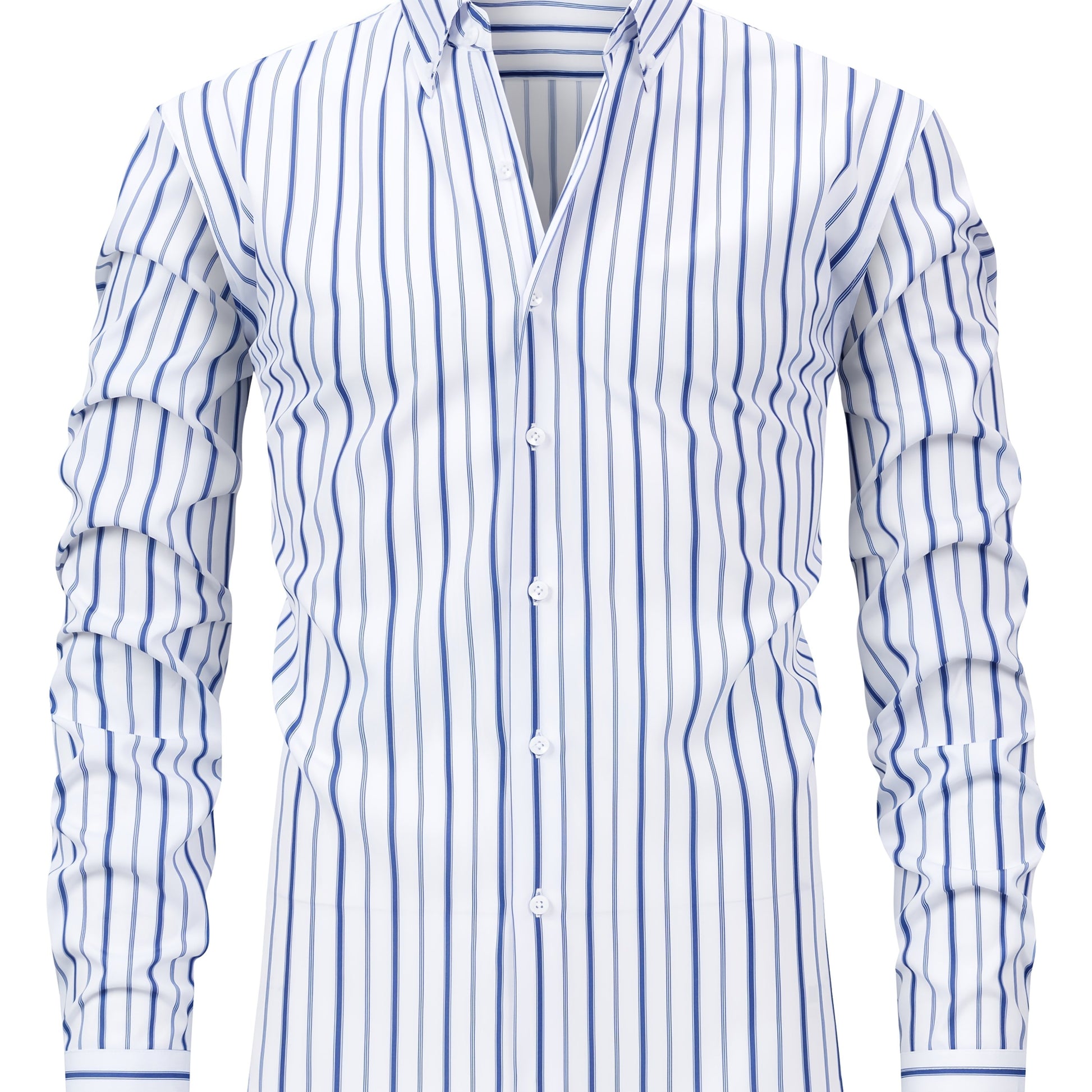 Light Gray Men's New Thin Digital Print Striped Long Sleeve Shirt, Wrinkle-, No Ironing, Versatile Fashion Date Shirt