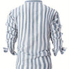 White Smoke Men's Casual Striped Long Sleeve Shirt with Turn- Collar and Buttons, Suitable for Dating, Beach, Vacation, Spring, Autumn, and Winter Seasons