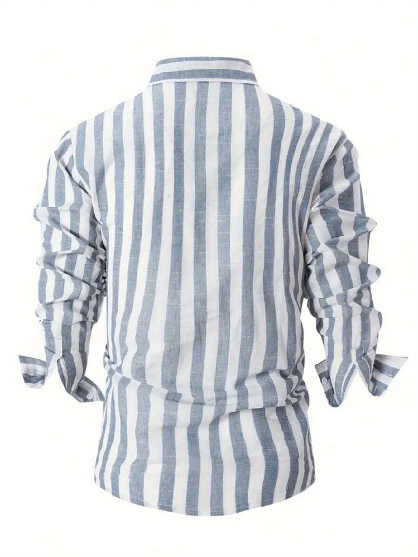 White Smoke Men's Casual Striped Long Sleeve Shirt with Turn- Collar and Buttons, Suitable for Dating, Beach, Vacation, Spring, Autumn, and Winter Seasons