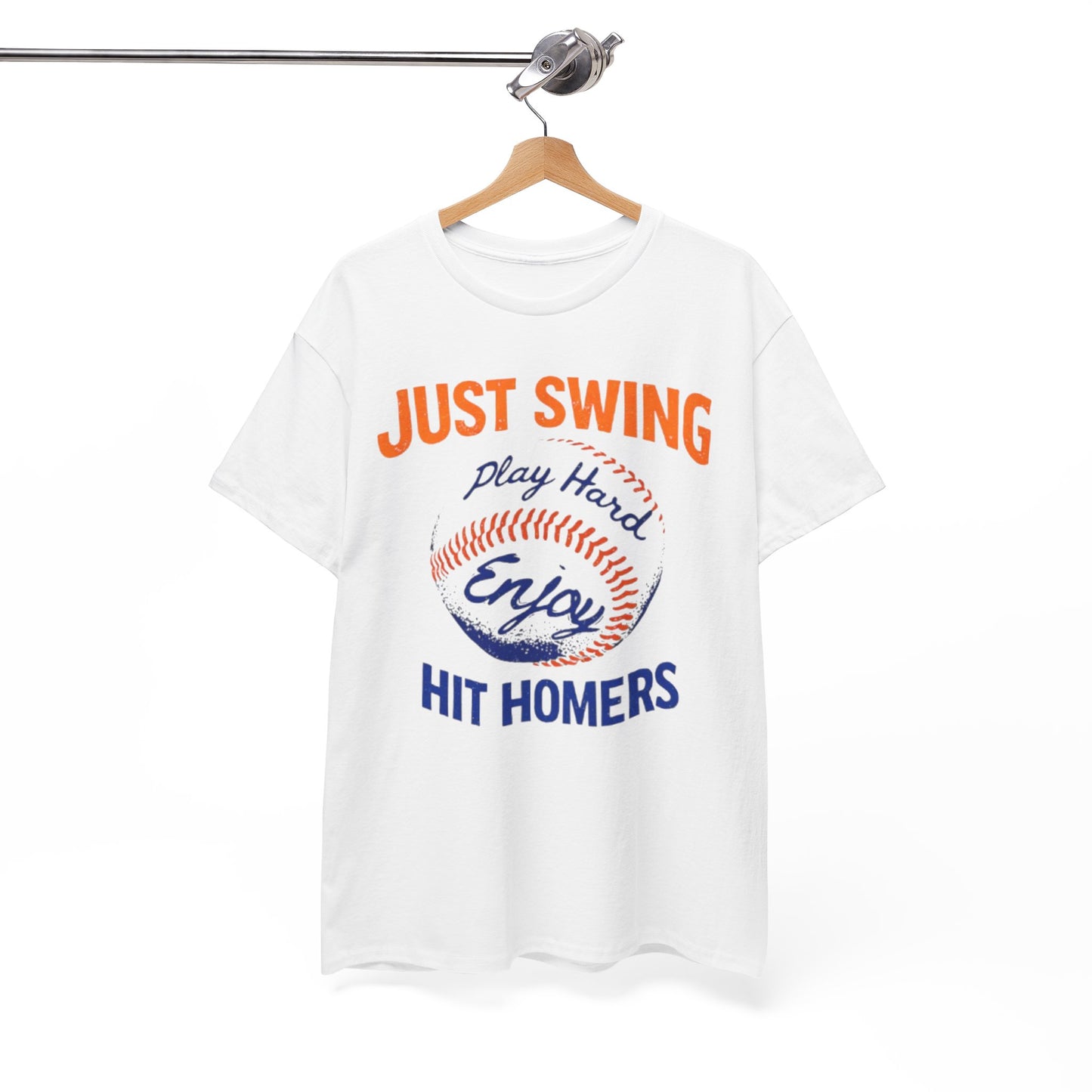 New York Baseball T-Shirt — "Just Swing, Play Hard, Enjoy, Hit Homers" Graphic Tee – game day outfit, casual fan outfit, image 1.0