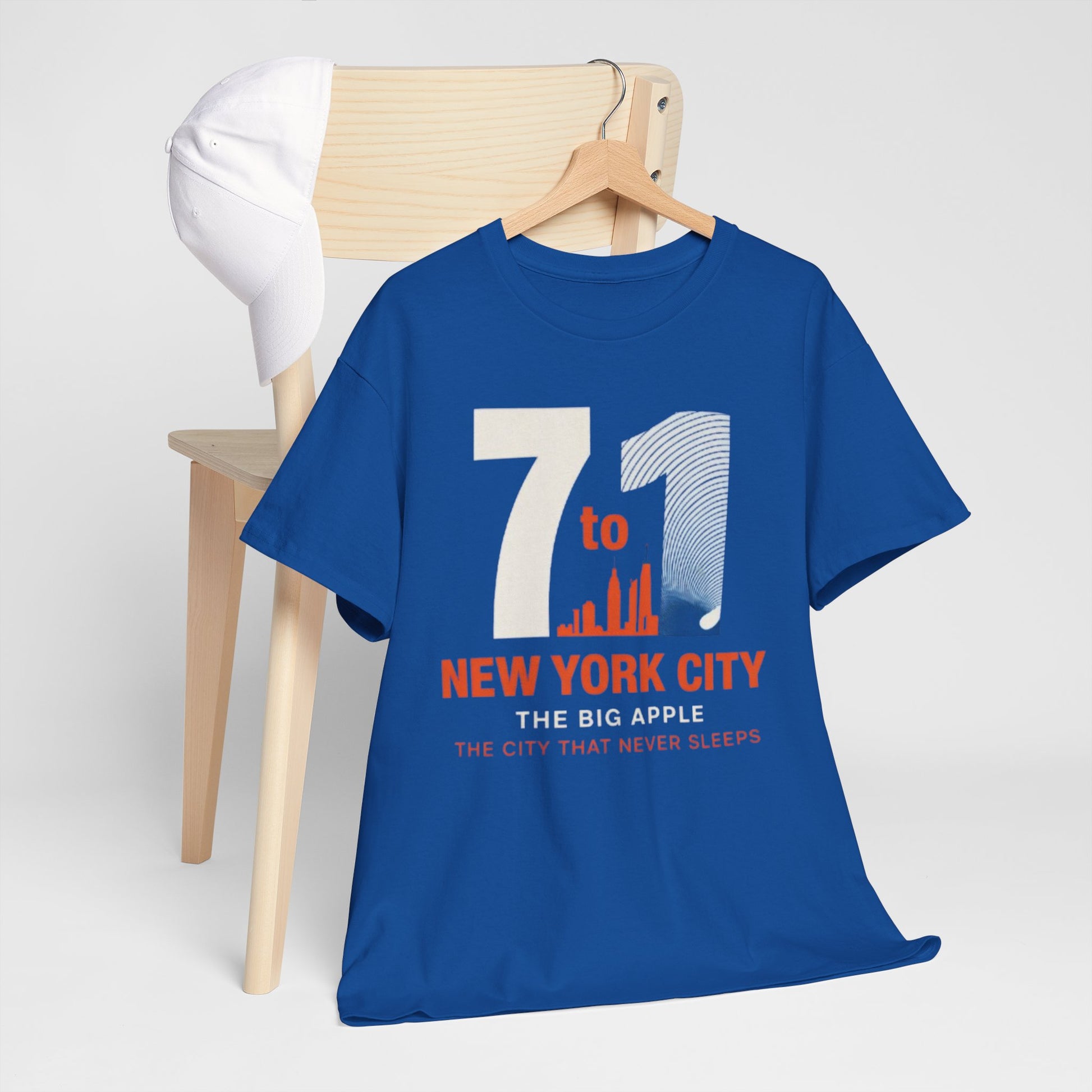 Dark Slate Blue New York City 7 to 1 Skyline Tee — The City That Never Sleeps