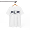 White Smoke Austin Script College Tee – Austin, Texas Graphic T-Shirt
