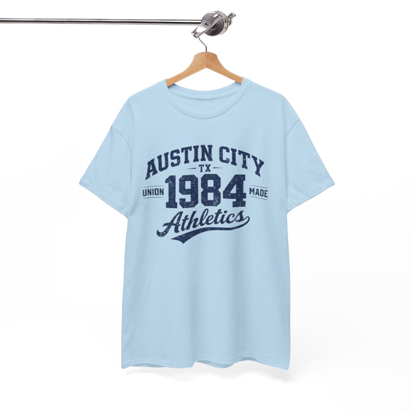 White Smoke Austin City 1984 Athletics Tee — Vintage Collegiate Graphic T-Shirt