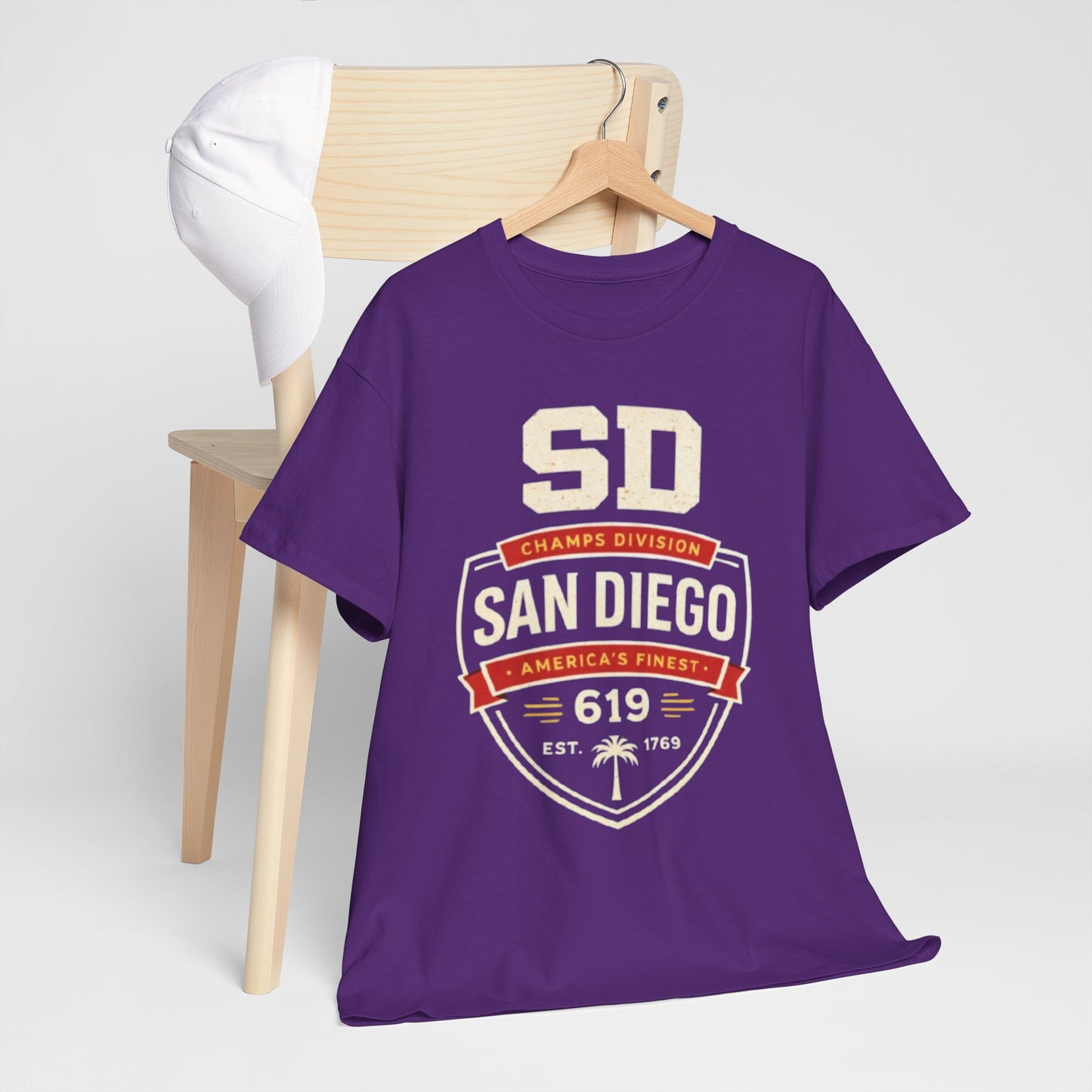 Lavender San Diego 619 Badge T-Shirt — SD Champs Division Vintage Crest