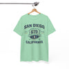 White Smoke San Diego 619 California Tee — Vintage Athletic City T‑Shirt