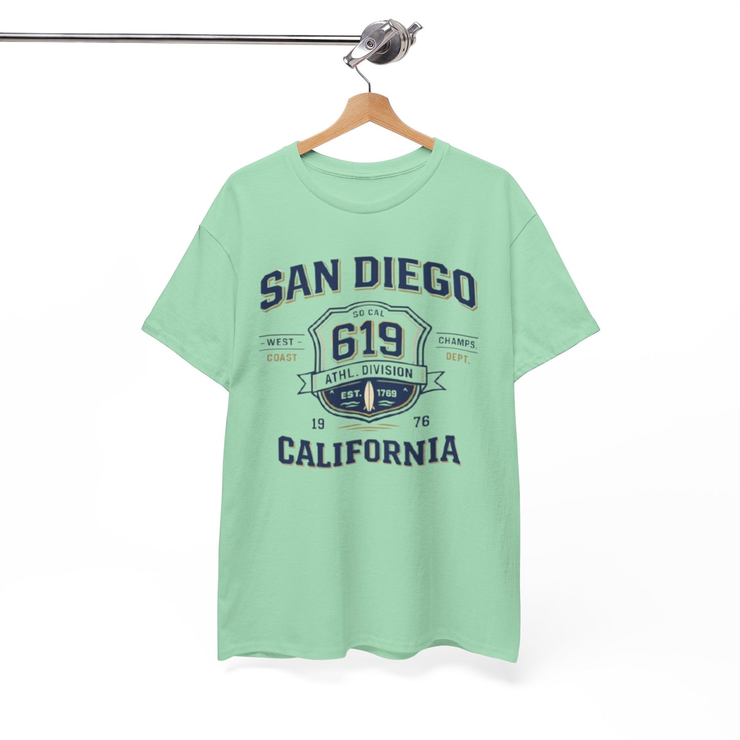 White Smoke San Diego 619 California Tee — Vintage Athletic City T‑Shirt
