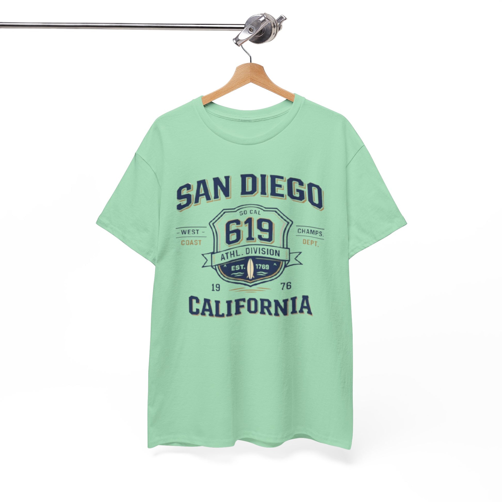 White Smoke San Diego 619 California Tee — Vintage Athletic City T‑Shirt
