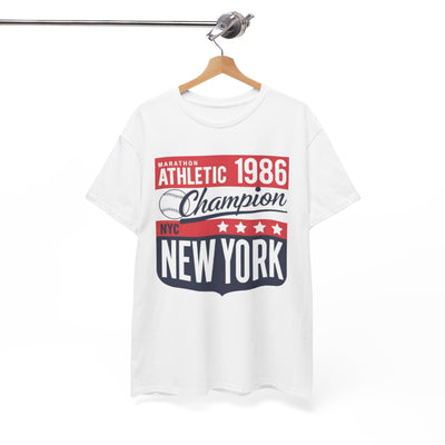 New York 1986 Athletic Champion Tee — Vintage Marathon NYC Shirt – lightweight game day shirt, nfl fan apparel, image 1.0