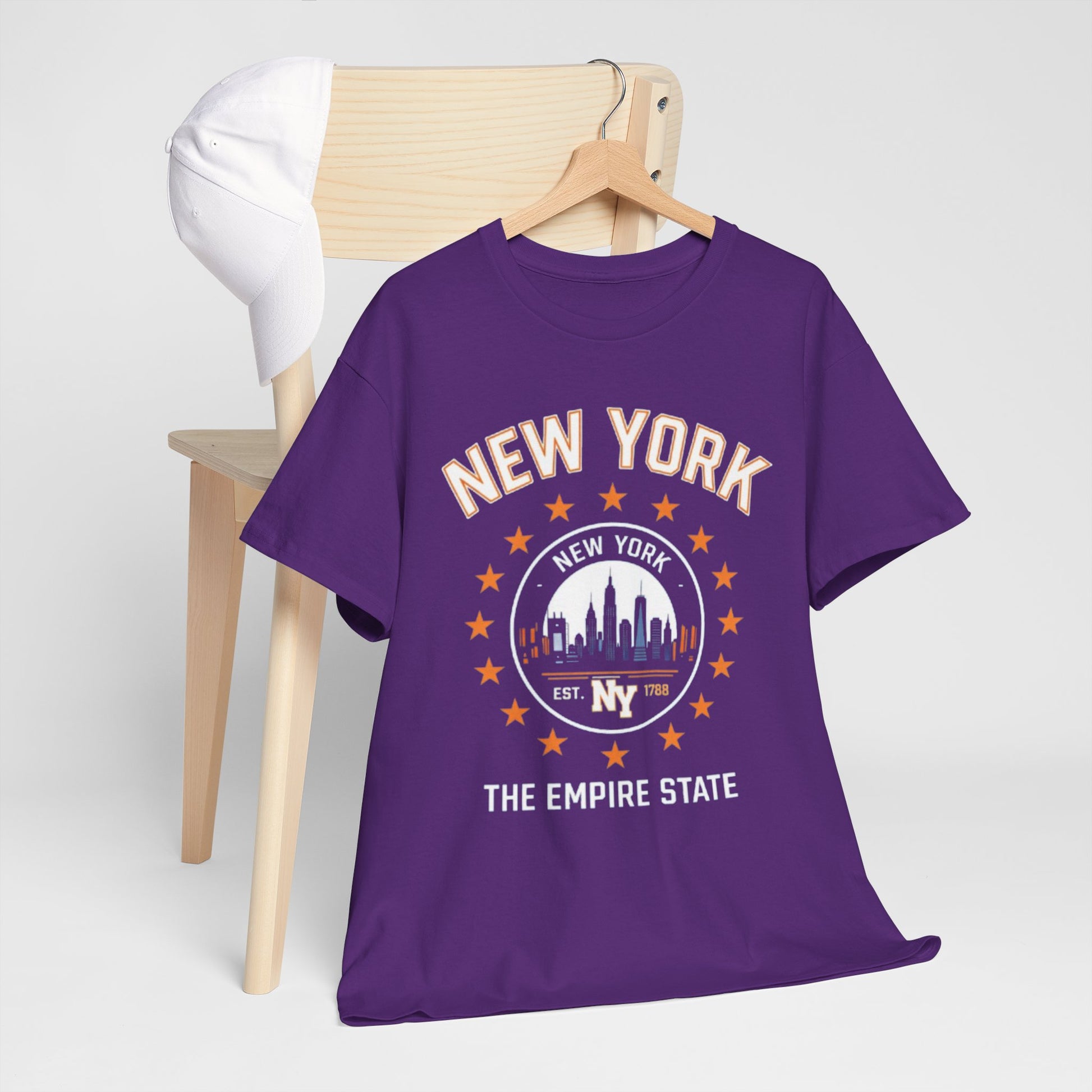 Lavender New York Skyline Tee — 'The Empire State' Vintage City Shirt