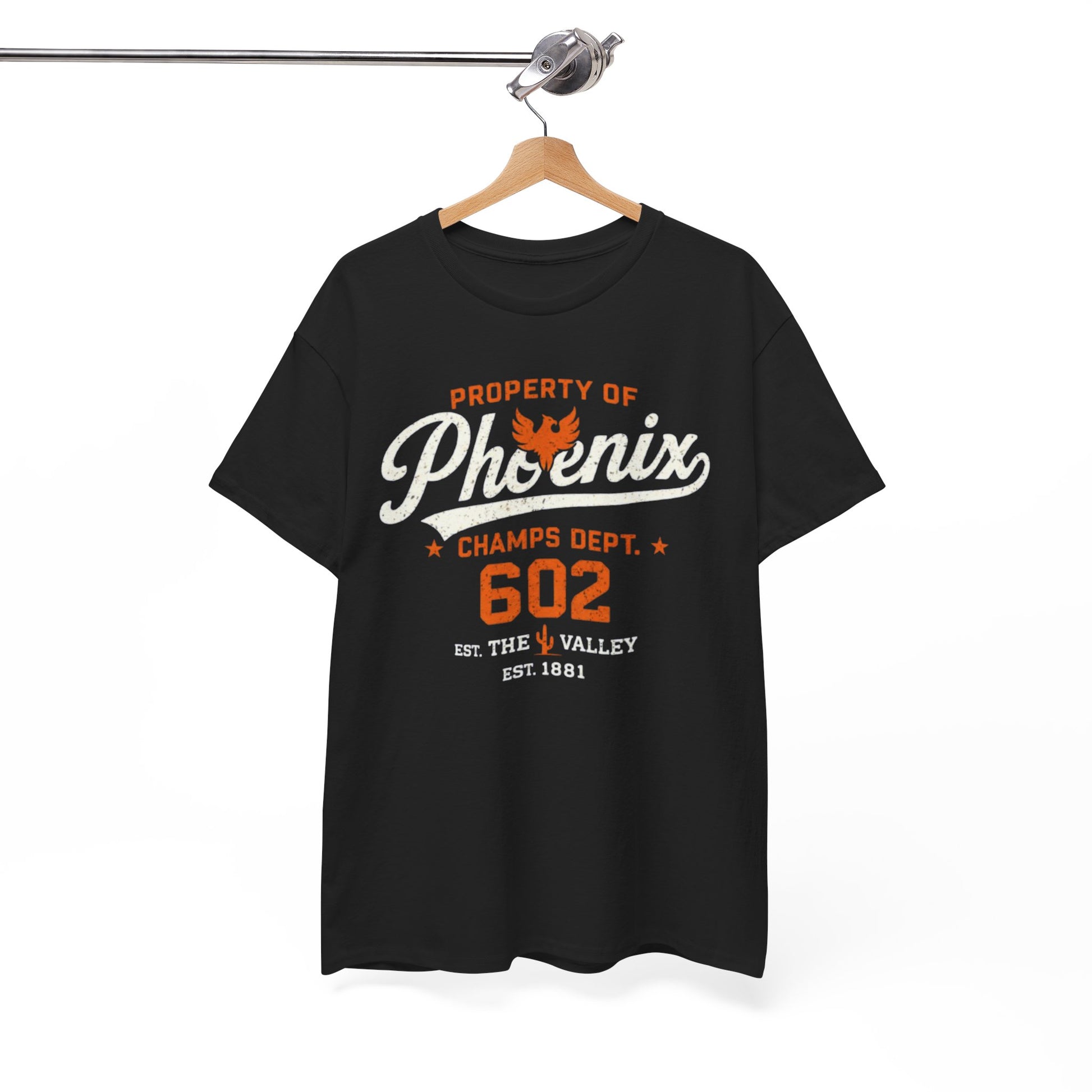 White Smoke Phoenix Champs Tee — "Property of Phoenix" Vintage Athletic Shirt