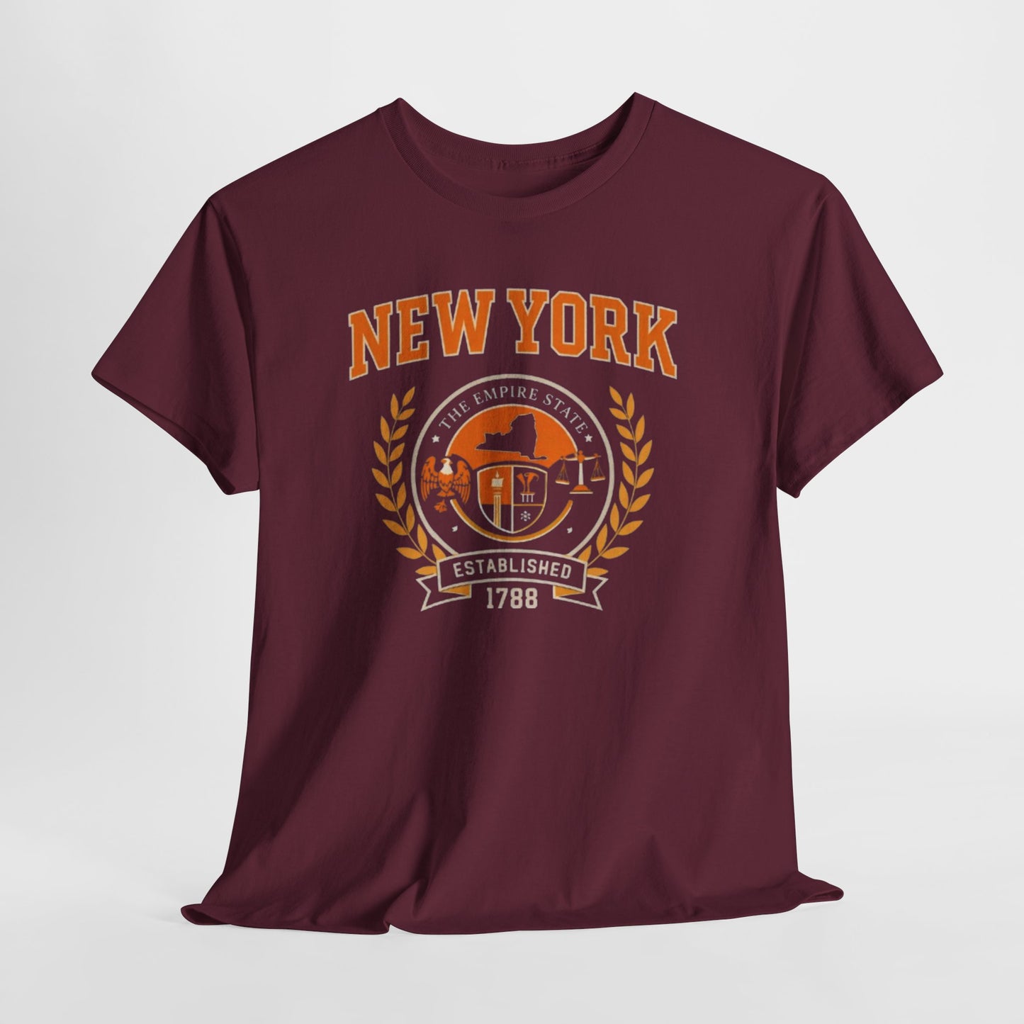 Dark Slate Gray New York Empire State Vintage Tee — Established 1788 City Skyline Shirt worn-in college style t-shirt