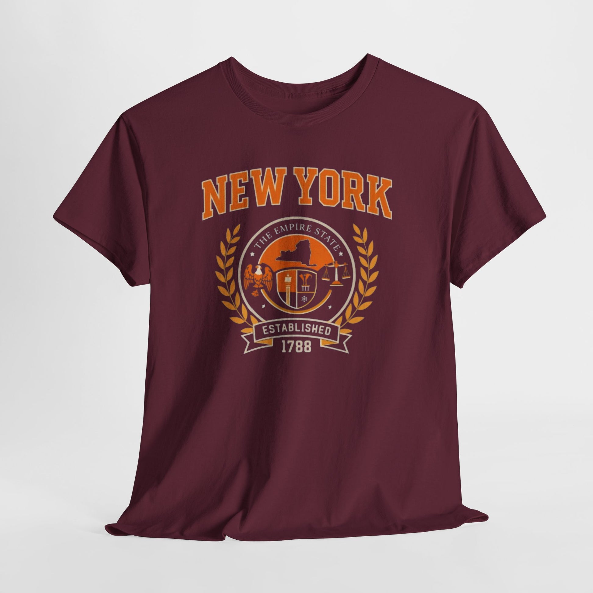 Dark Slate Gray New York Empire State Vintage Tee — Established 1788 City Skyline Shirt worn-in college style t-shirt
