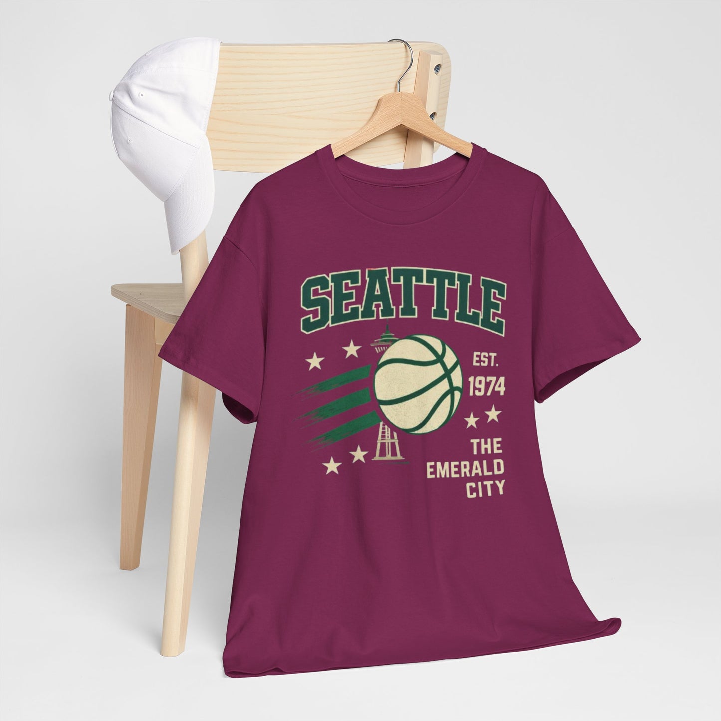 Lavender Seattle Basketball Tee — "The Emerald City" Vintage Sports Shirt