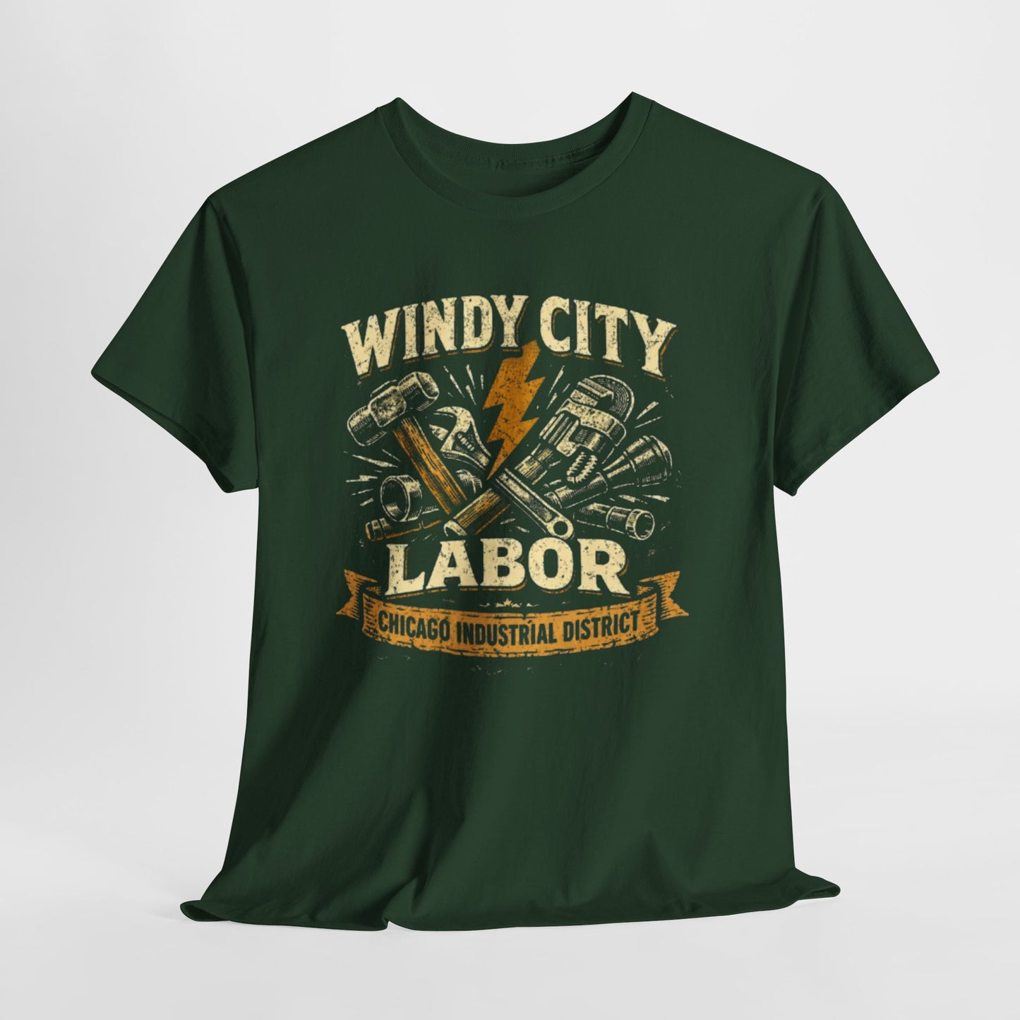 Dark Slate Gray Windy City Labor Chicago Industrial District T-Shirt – Vintage Worker Tools Graphic Tee