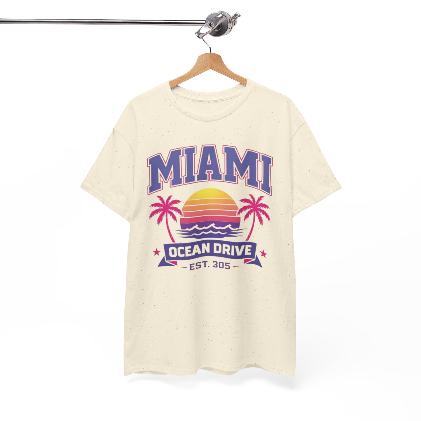 White Smoke Miami Ocean Drive Est. 305 Graphic T-Shirt – Retro Sunset Beach Streetwear Tee