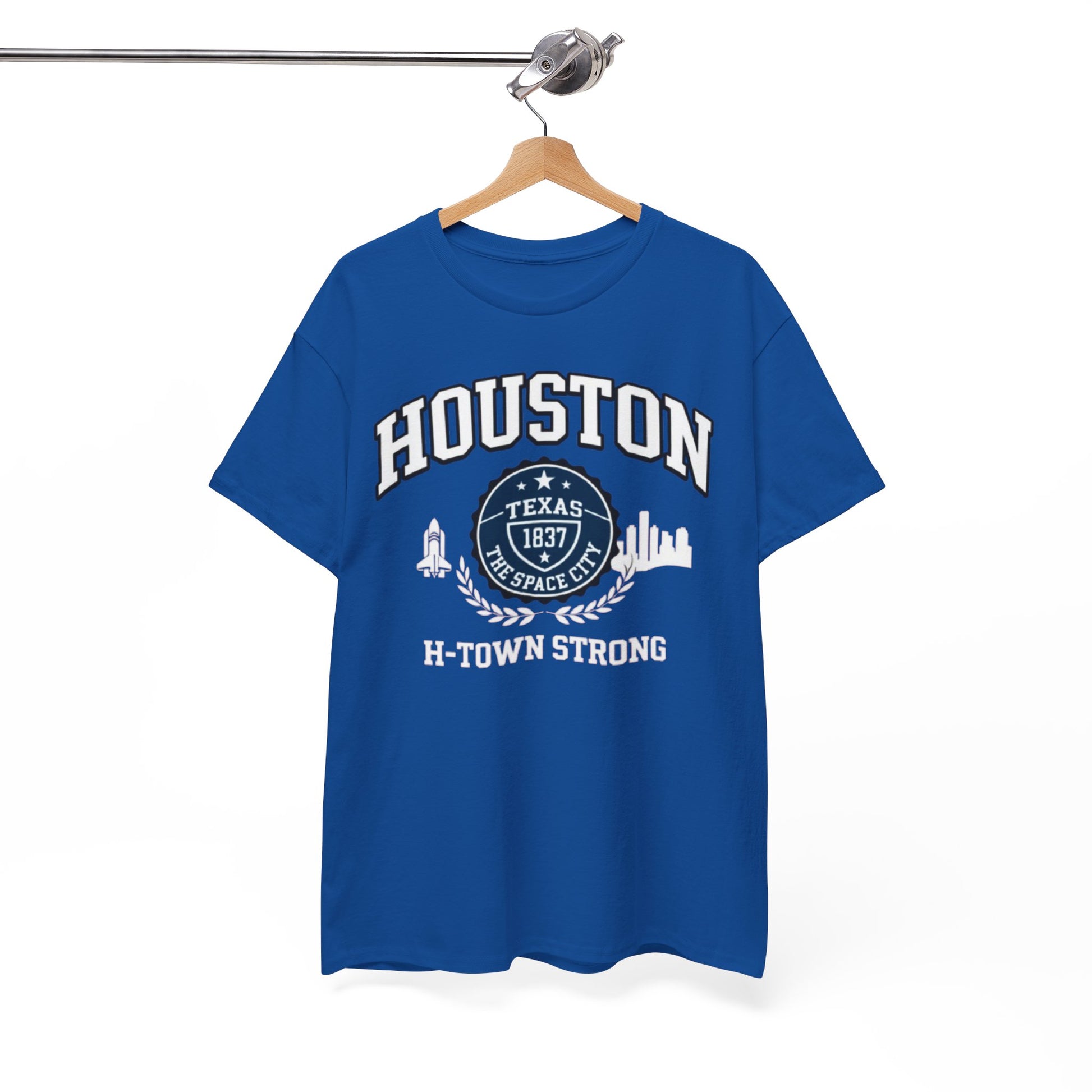 White Smoke Houston H-Town Strong Tee — Texas 1837 City Skyline Shirt
