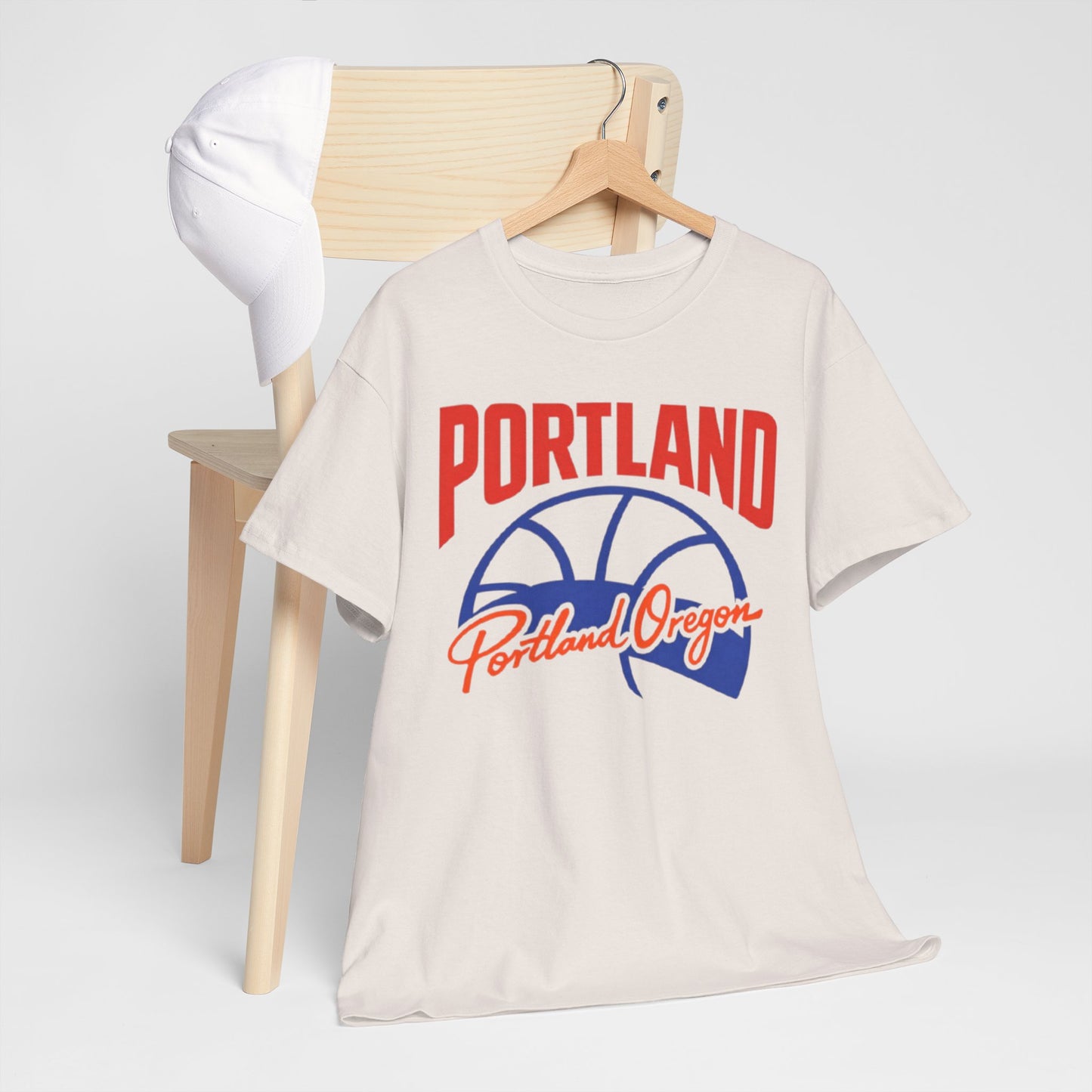 Light Gray Portland Basketball T-Shirt — "Portland Oregon" Retro Hoop Tee