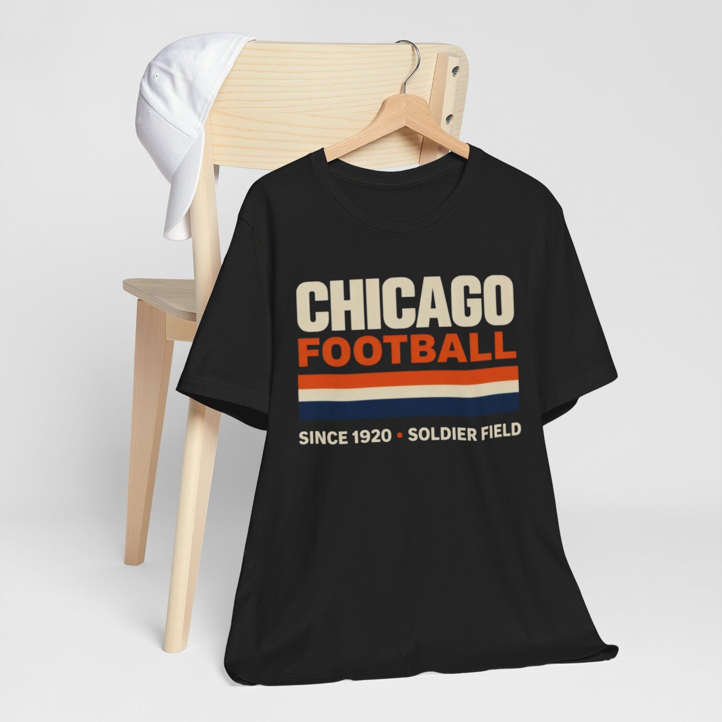 Dark Slate Gray Chicago Football T-Shirt — Soldier Field Since 1920 Vintage Stripes