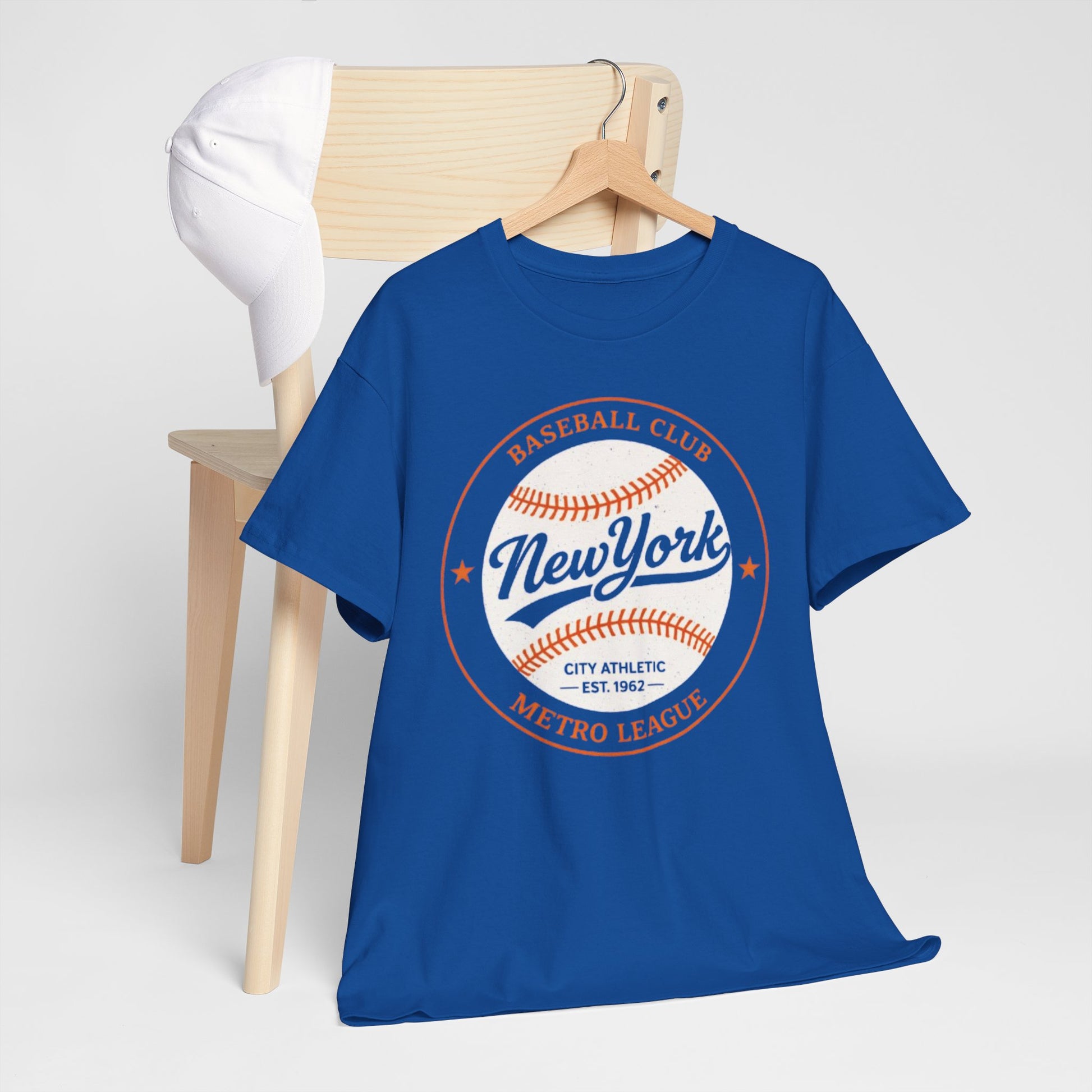 Dark Slate Blue New York Baseball Club Tee — Vintage Metro League Baseball Graphic Shirt