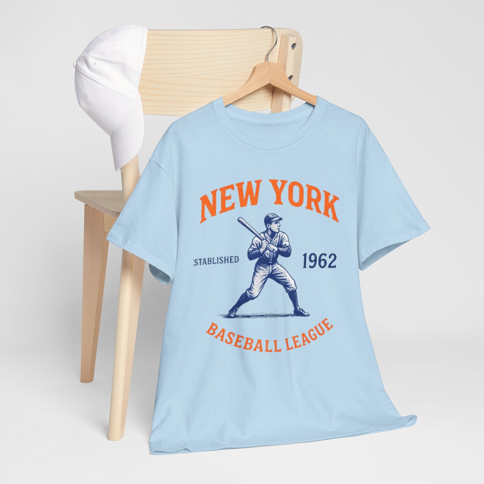 Light Blue New York Baseball League T-Shirt – Vintage Athletic Streetwear Tee