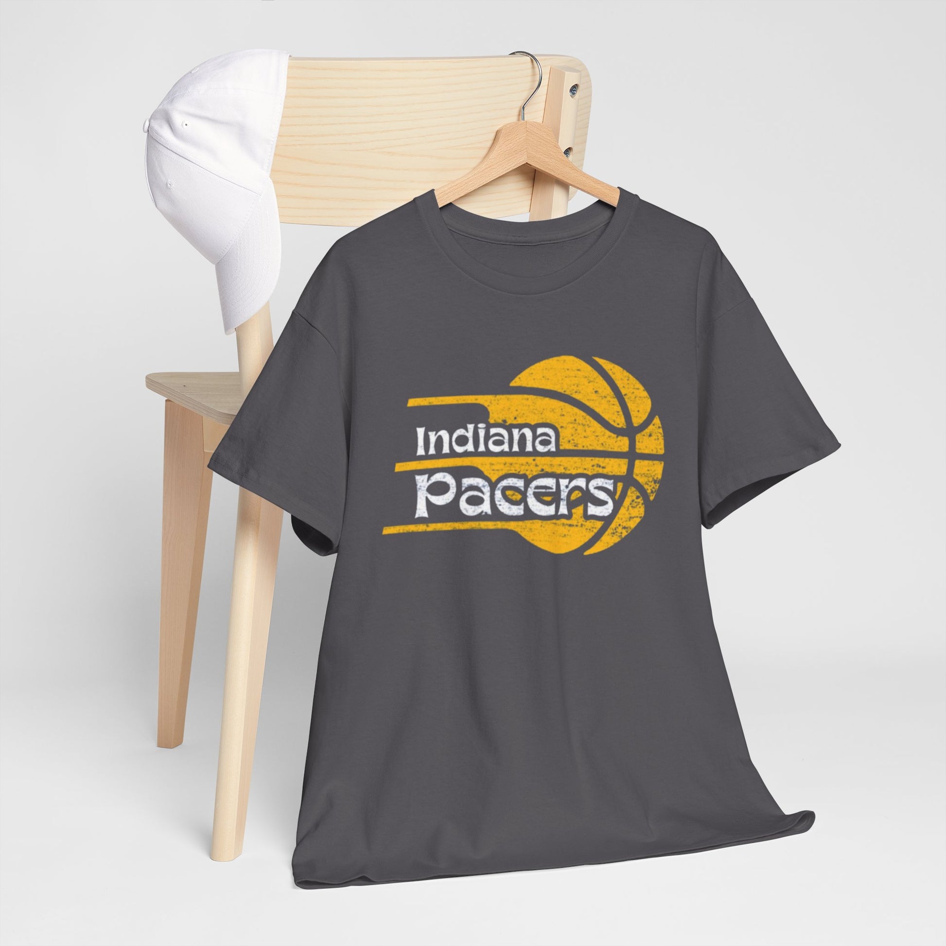 Dim Gray Pacers Retro Basketball Tee — Indiana Pacers Logo T-Shirt