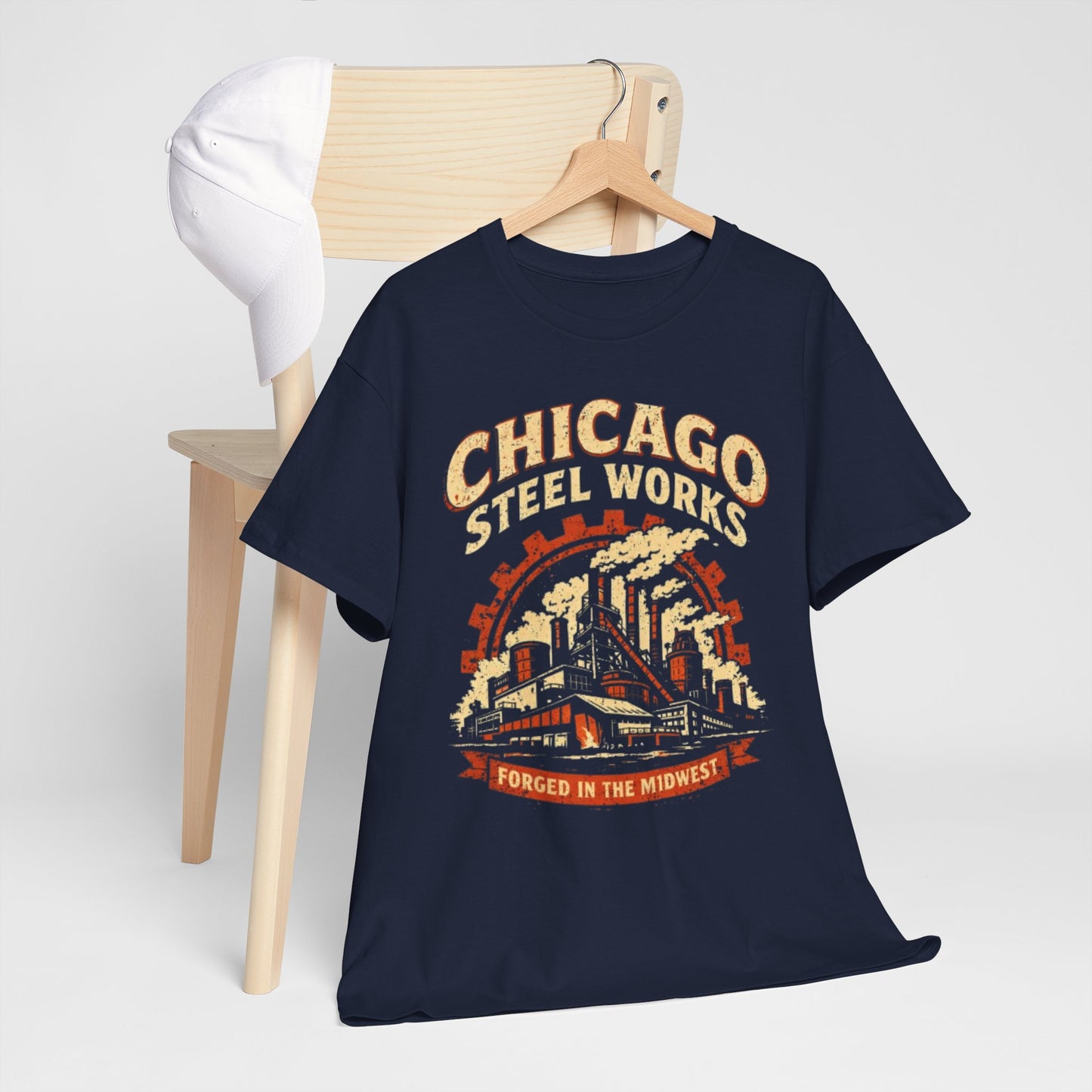 Lavender Chicago Steel Works Tee — "Forged in the Midwest" Vintage Industrial T-Shirt
