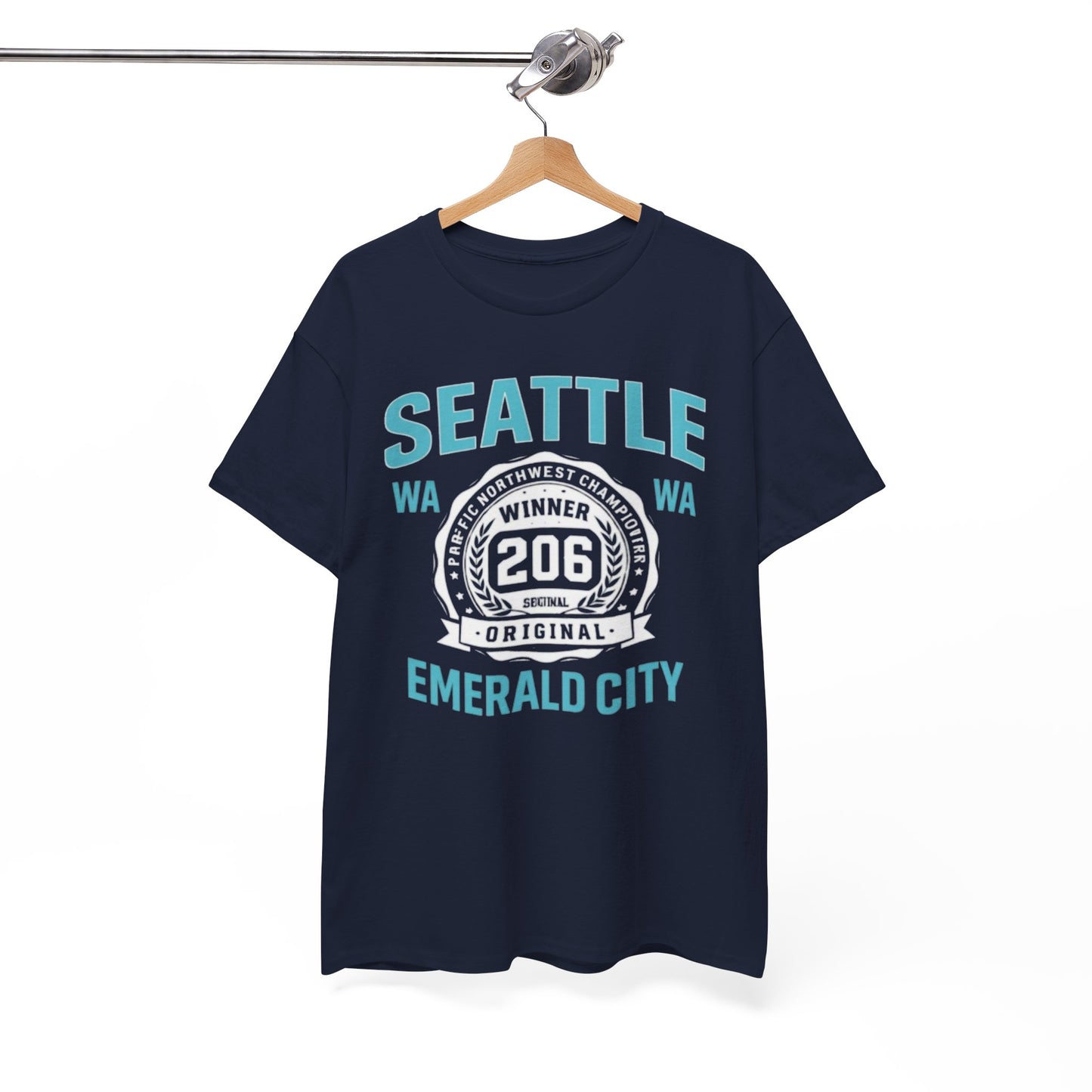 Seattle Emerald City Tee – 206 WA Retro Badge T‑Shirt