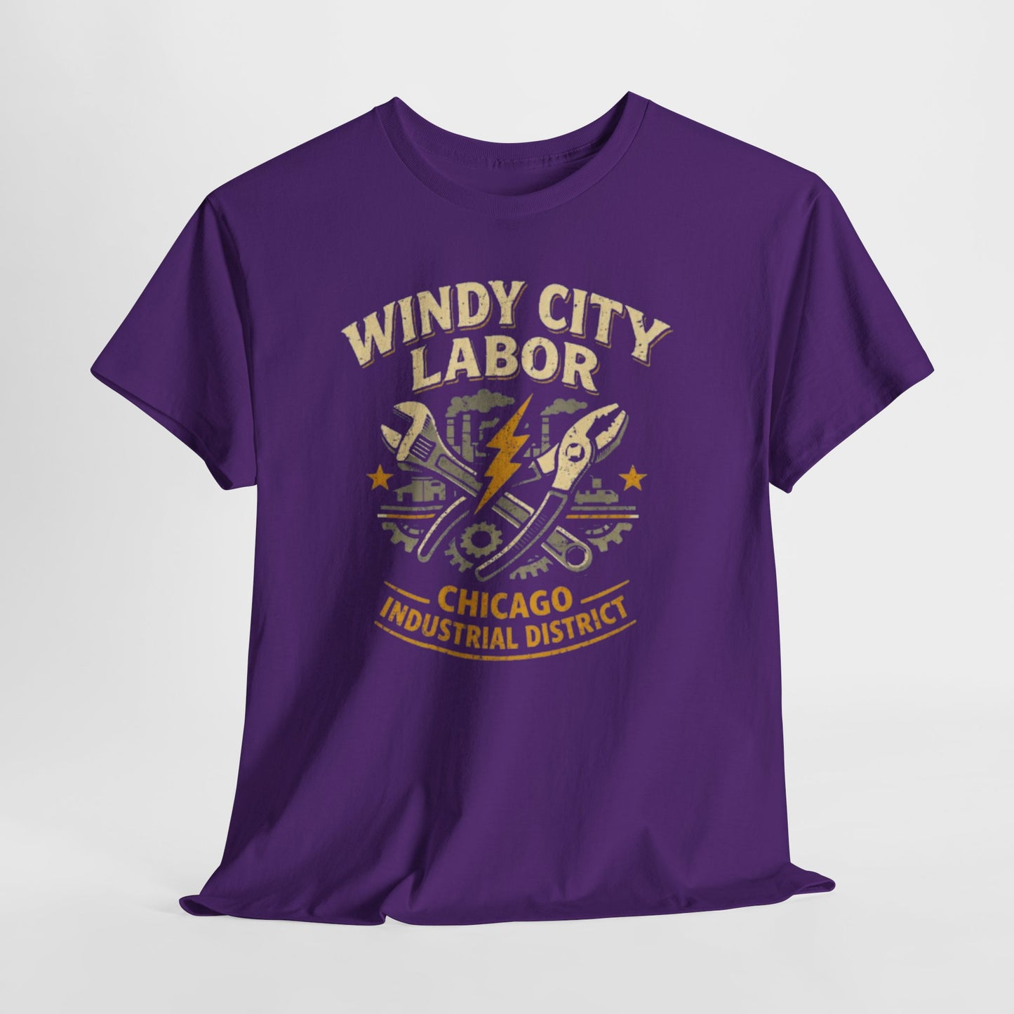 Dark Slate Blue Windy City Labor Chicago Industrial District T-Shirt – Vintage Worker Graphic Tee