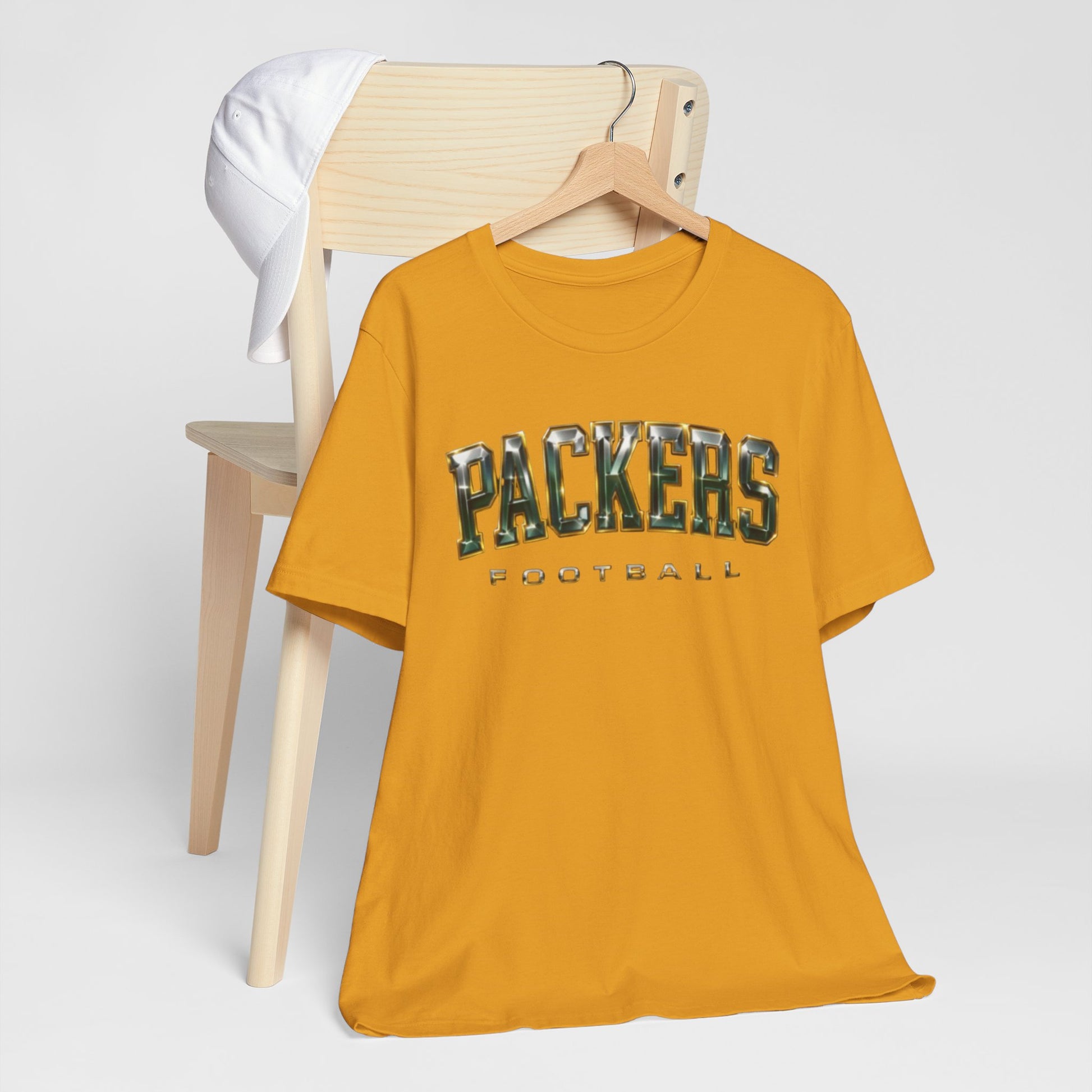 Goldenrod Packers Football T‑Shirt — Vintage Camo Lettering Tee