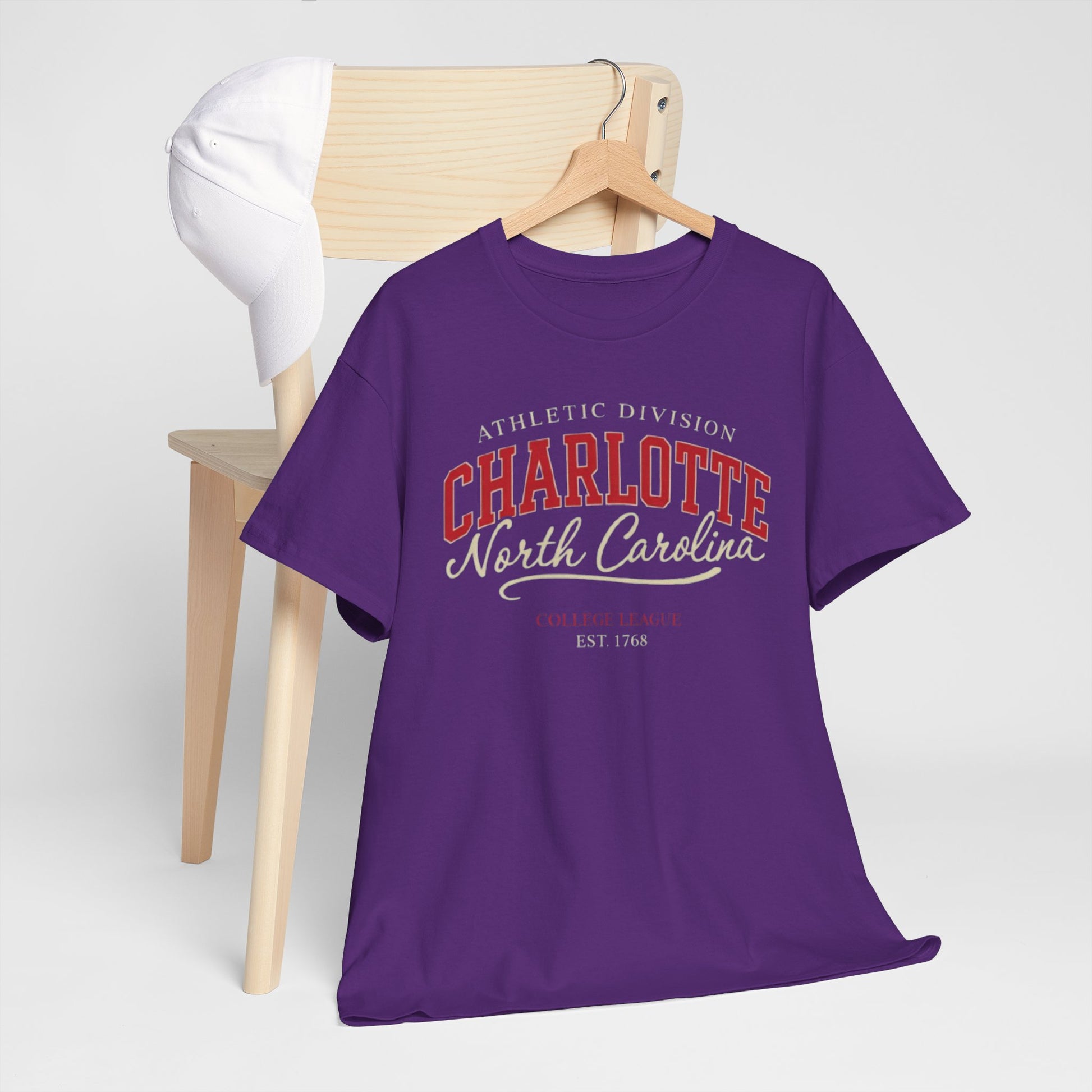 Lavender Charlotte North Carolina Athletic Division  T Shirt – Navy Blue College League Graphic Tee