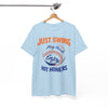 White Smoke New York Baseball T-Shirt — "Just Swing, Play Hard, Enjoy, Hit Homers" Graphic Tee