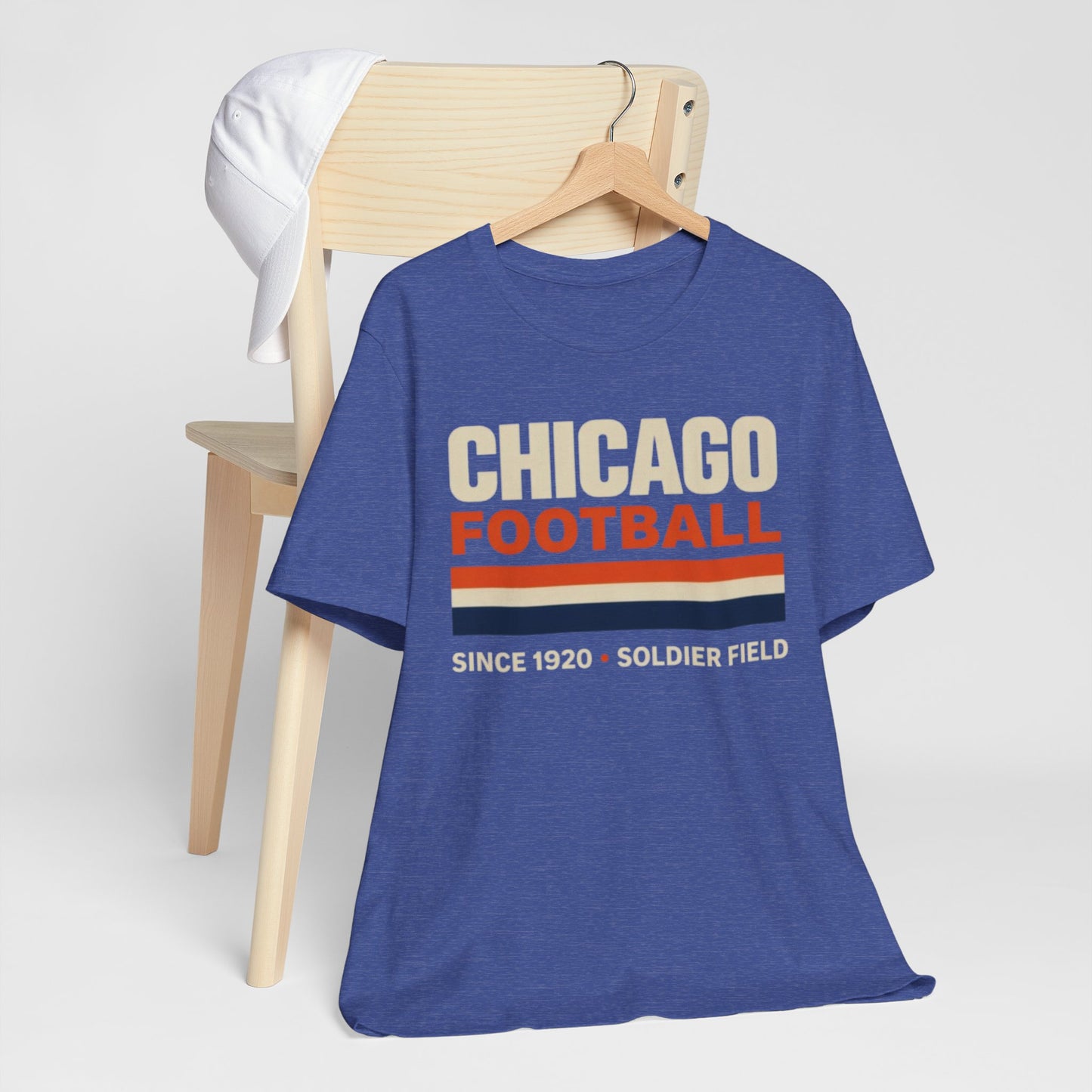 Dark Slate Blue Chicago Football T-Shirt — Soldier Field Since 1920 Vintage Stripes