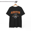 White Smoke Austin Texas TX Shield Graphic Tee — Vintage College-Style City T-Shirt