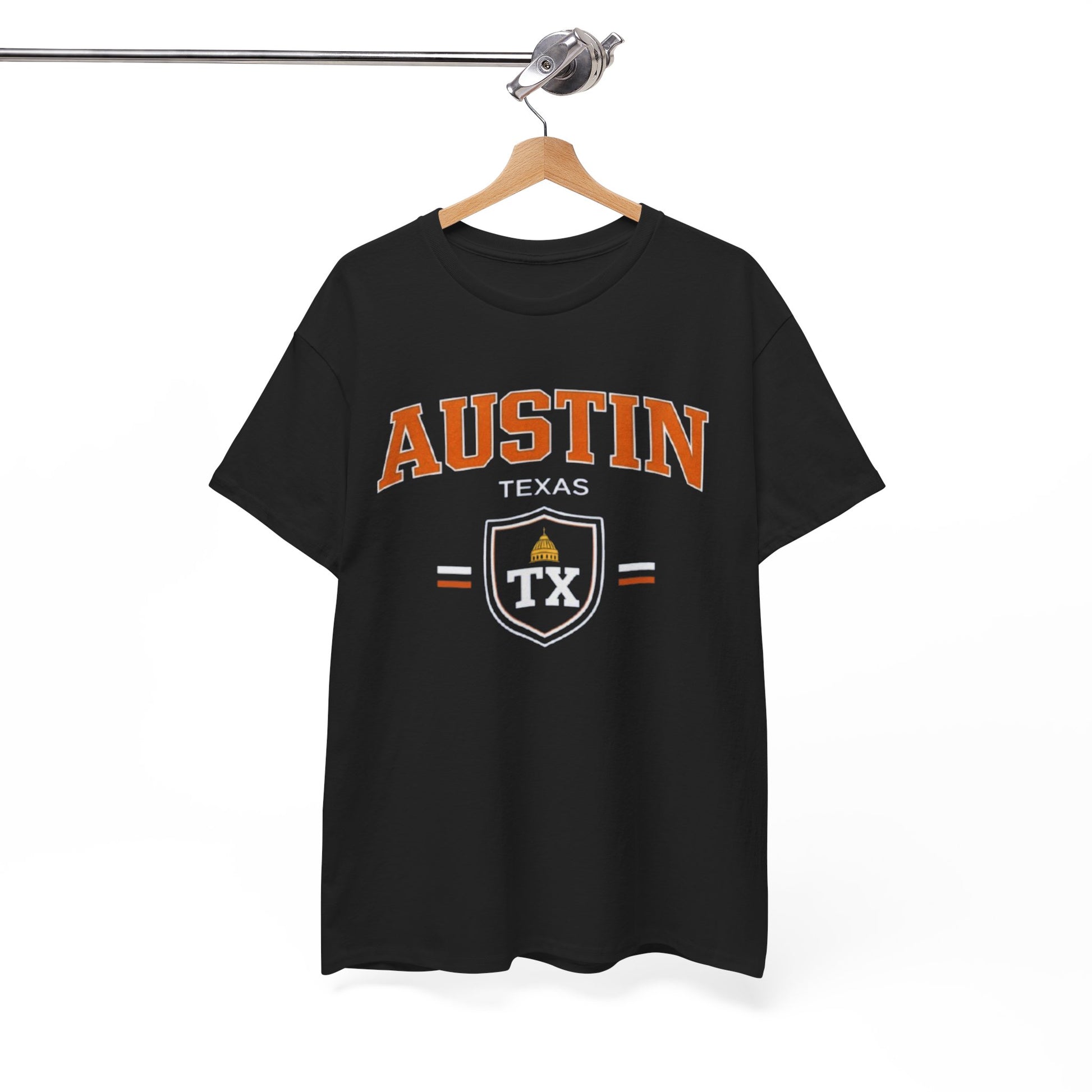 White Smoke Austin Texas TX Shield Graphic Tee — Vintage College-Style City T-Shirt