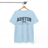 White Smoke Austin Script College Tee – Austin, Texas Graphic T-Shirt