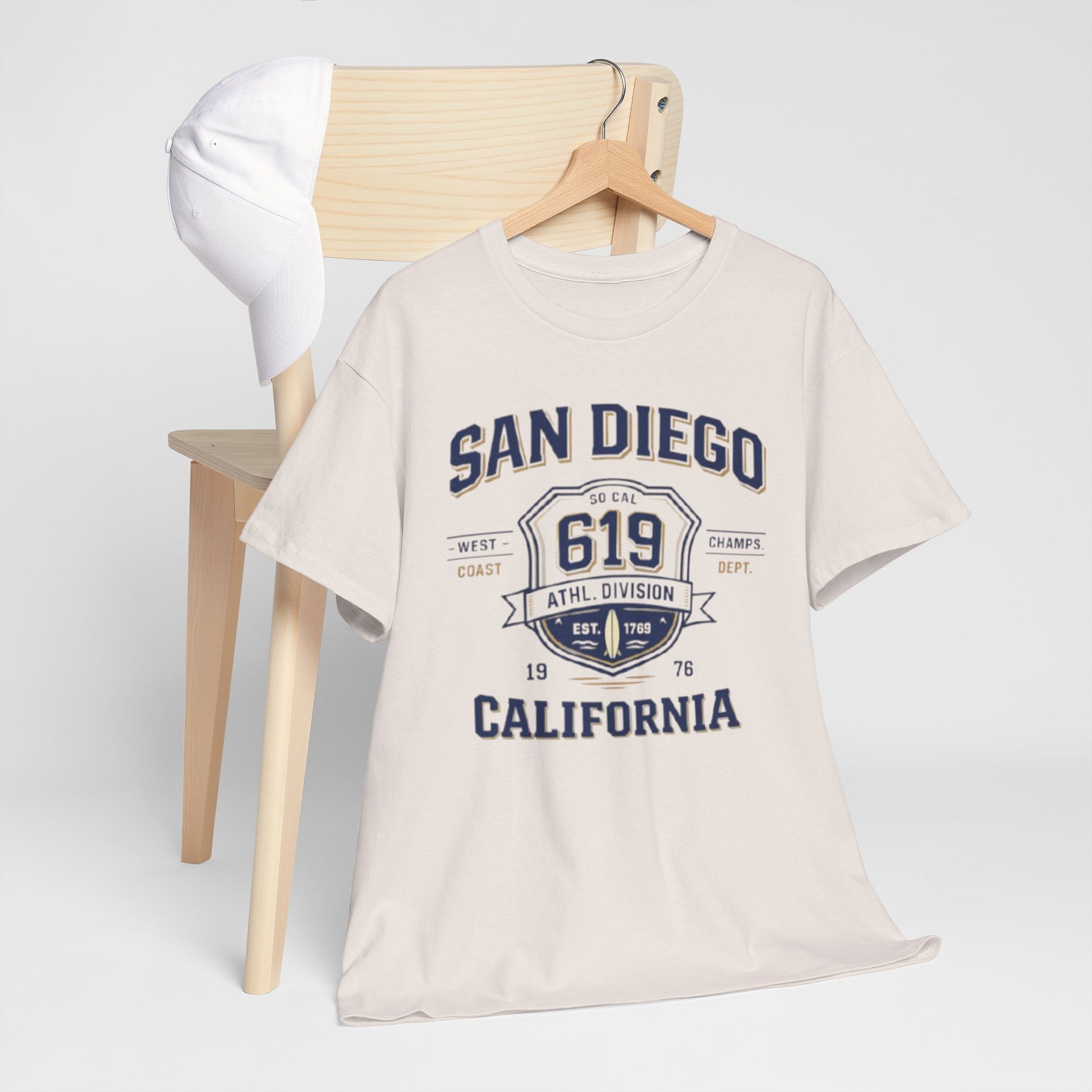 Light Gray San Diego 619 California Tee — Vintage Athletic City T‑Shirt