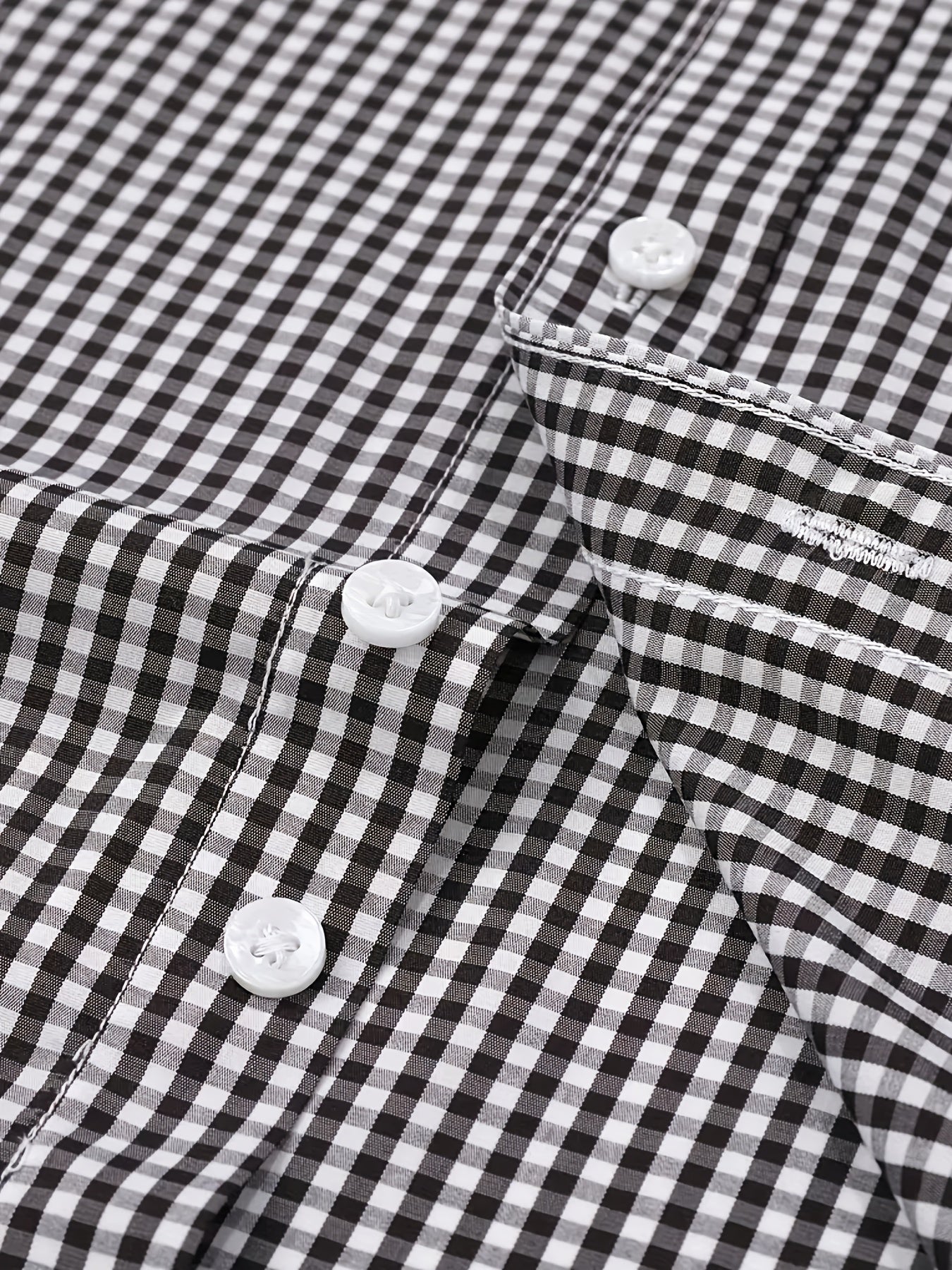2025 New Cross-Border Spring And Summer Slim-Fit Black And White Checkered Formal Long-Sleeve Shirt for Men